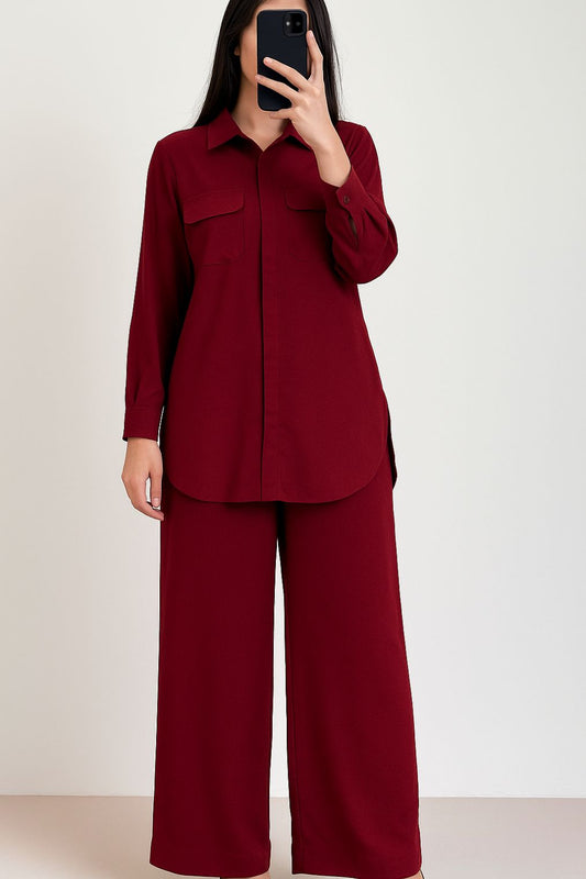 Co-ord Set Double Pocket Royal Maroon