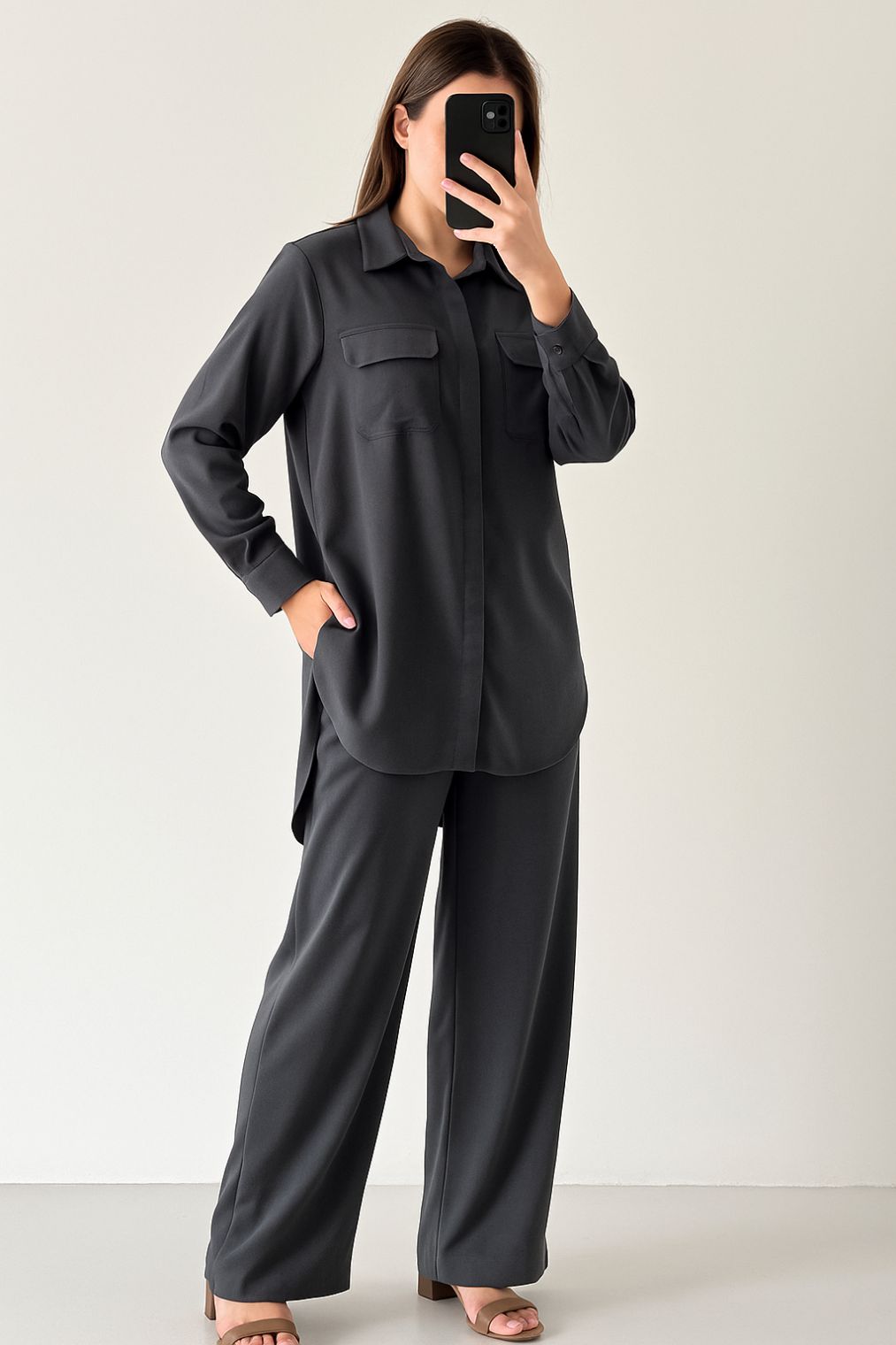 Co-ord Set Double Pocket Steel Grey