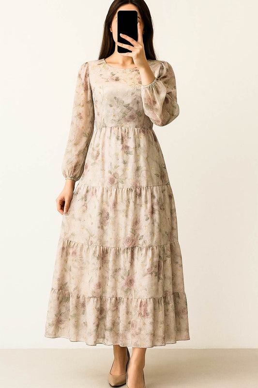 Maxi Regular Midi Dress-Off White Glitter