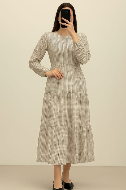 Maxi Regular Midi Dress-Cream Printed