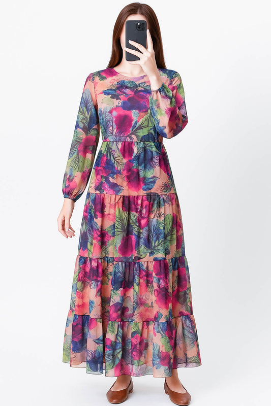 Maxi Regular Midi Dress-Multi Color Floral