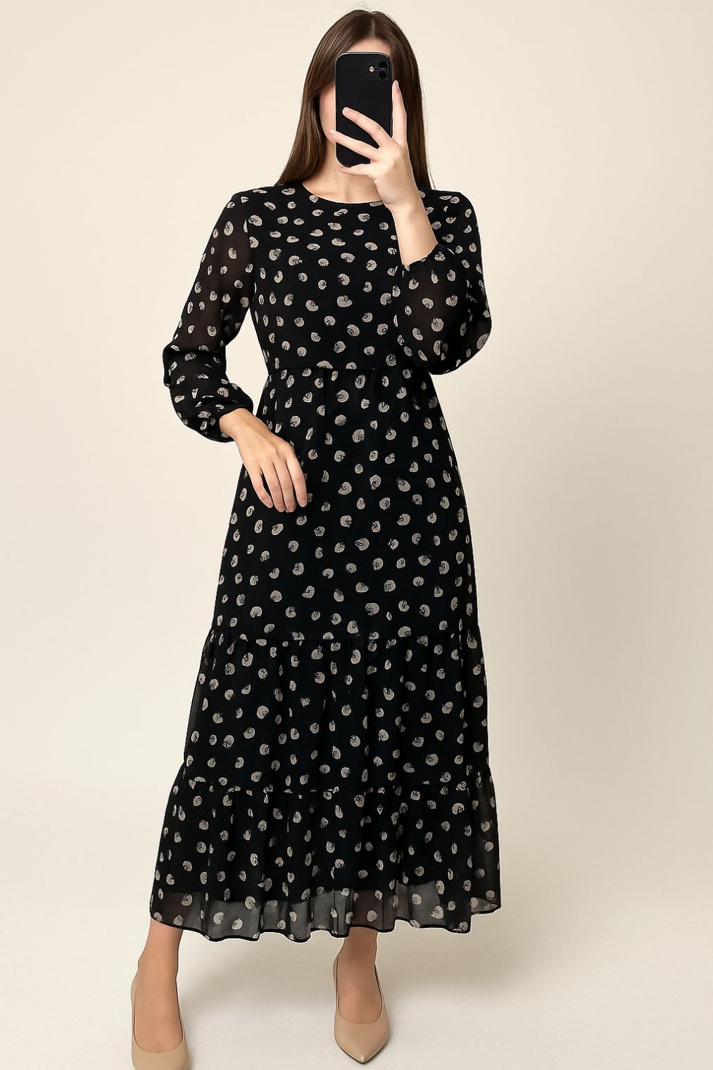 Maxi Regular Midi Dress-Mushroom Black