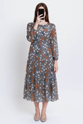 Maxi Regular Midi Dress-Leaf On Grey