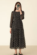Maxi Regular Midi Dress-Black Floral