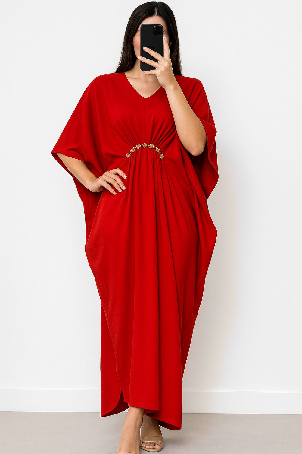 Maxi Kaftan Plain-Candy Red