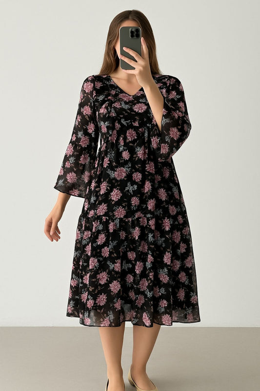 Maxi Frill-Vintage Black Floral