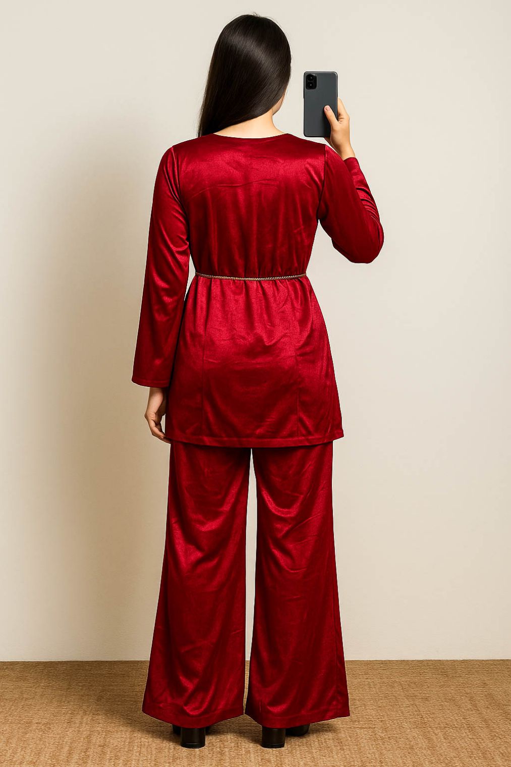 Co-Ord Set Velvet Waist Chain -Candy Red