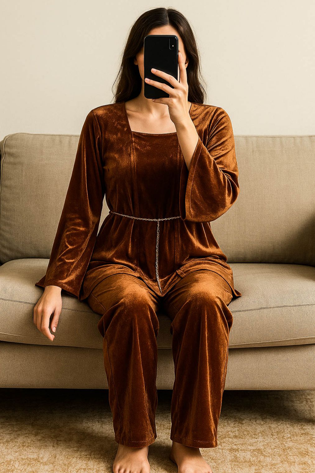 Co-Ord Set Velvet Waist Chain - Copper