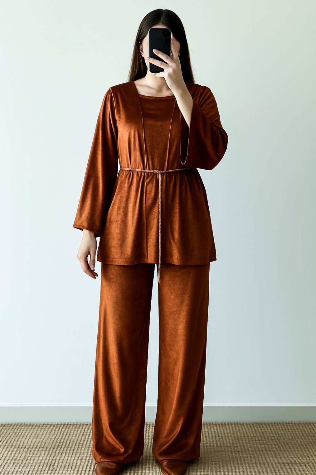 Co-Ord Set Velvet Waist Chain - Copper