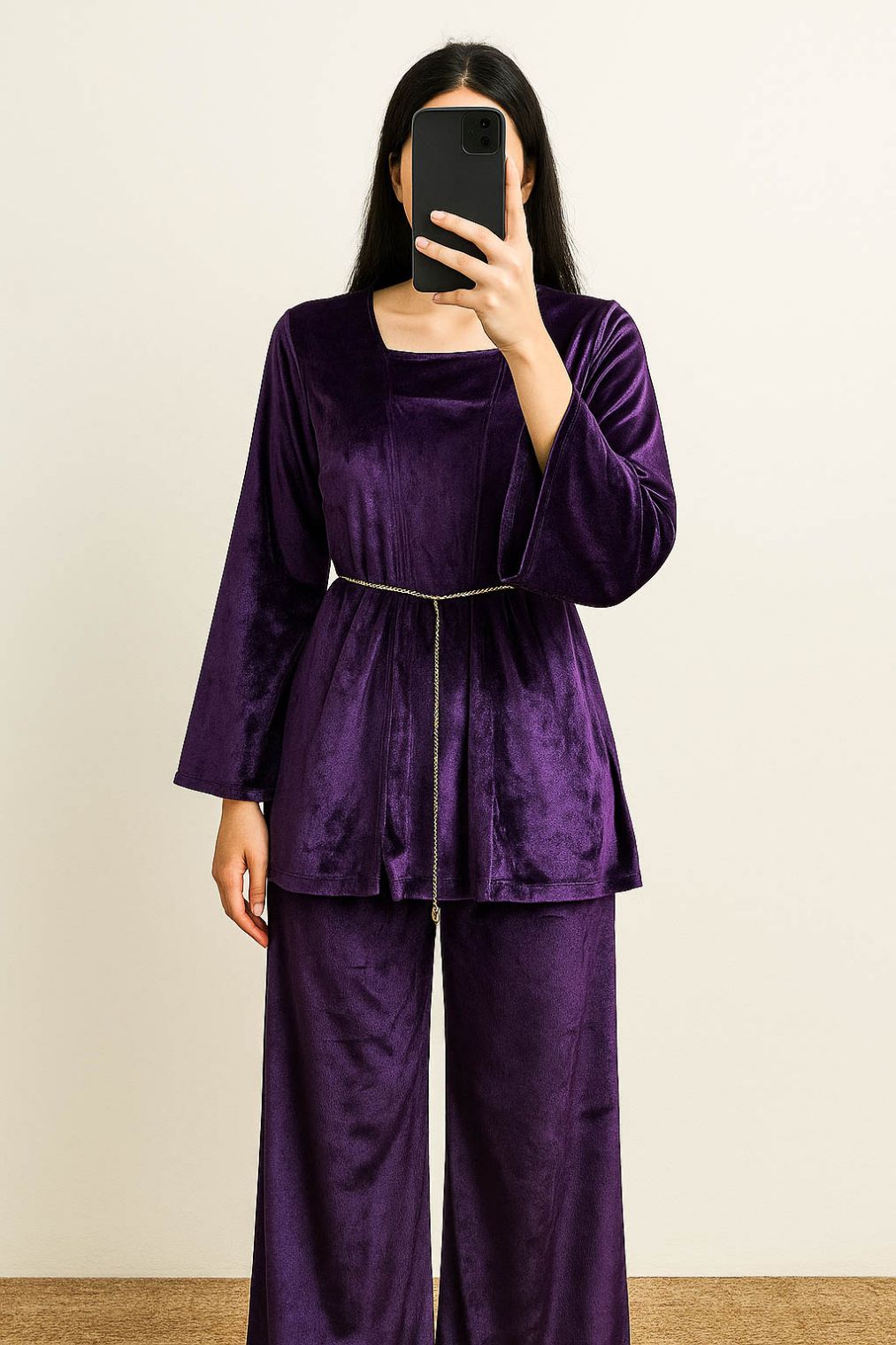 Co-Ord Set Velvet Waist Chain -Indigo