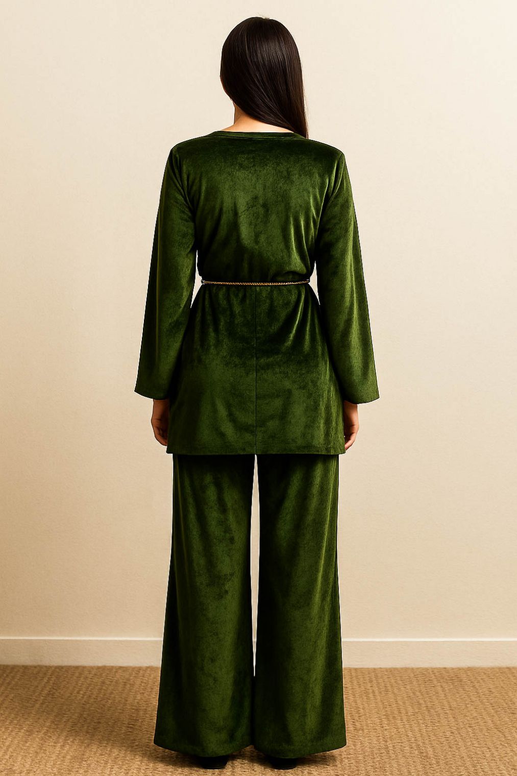 Co-Ord Set Velvet Waist Chain -Commando Green