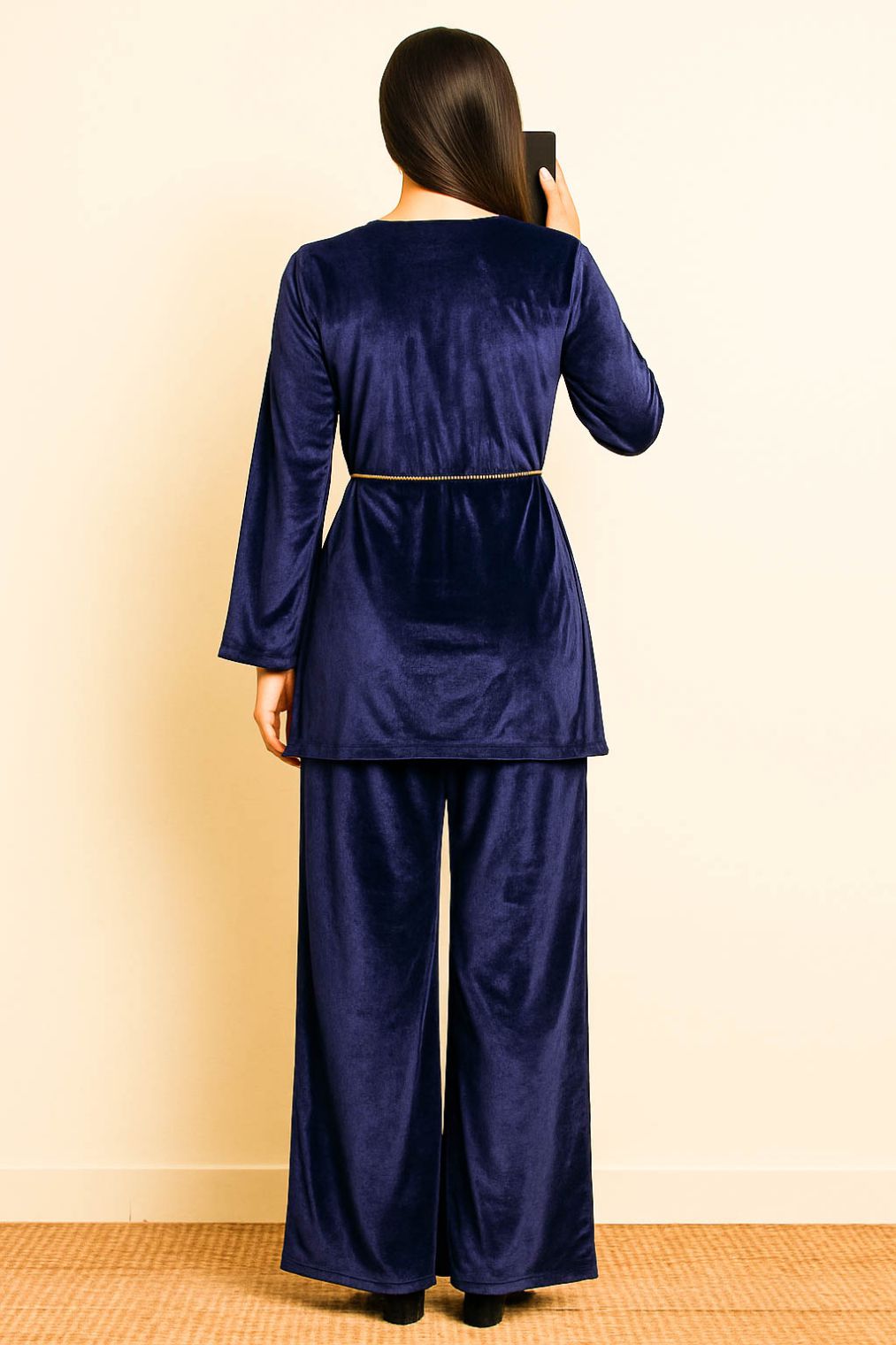 Co-Ord Set Velvet Waist Chain - Navy Blue