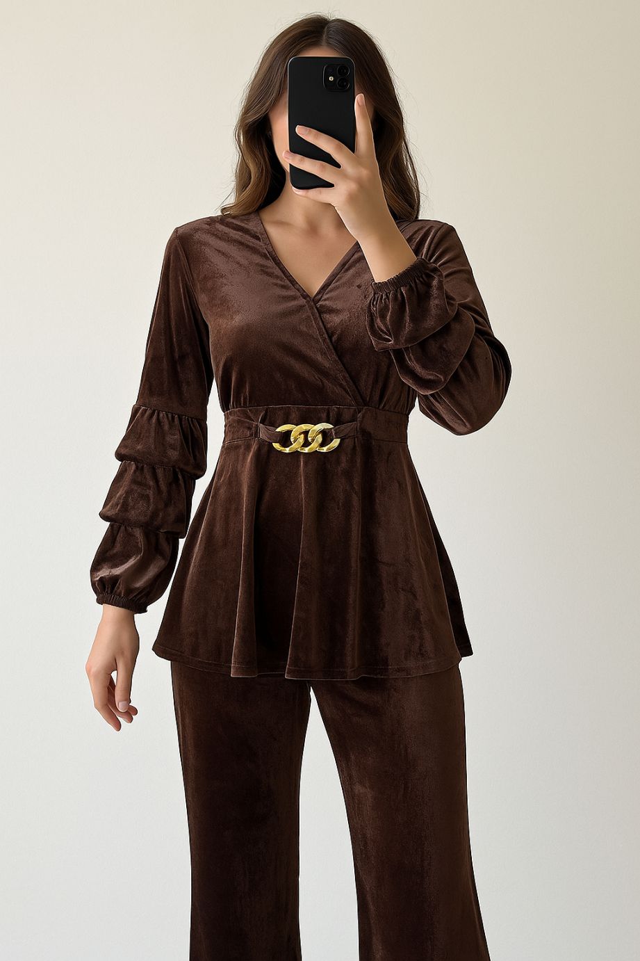 Co-Ord Set Velvet Buckle- Dark Brown