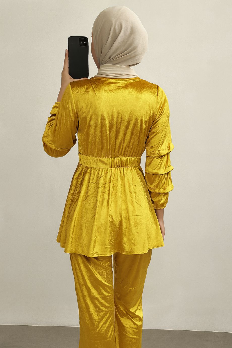 Co-Ord Set Velvet Buckle-Mustered Yellow