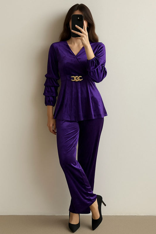 Co-Ord Set Velvet Buckle-Plum