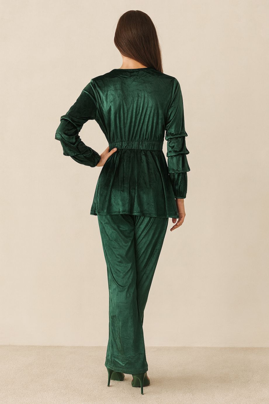 Co-Ord Set Velvet Buckle-Bottle Green