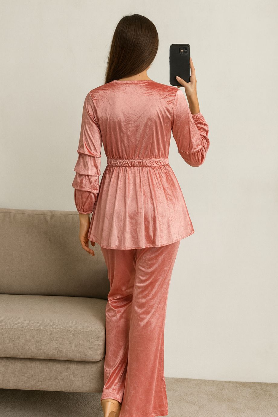 Co-Ord Set Velvet Buckle-Pink