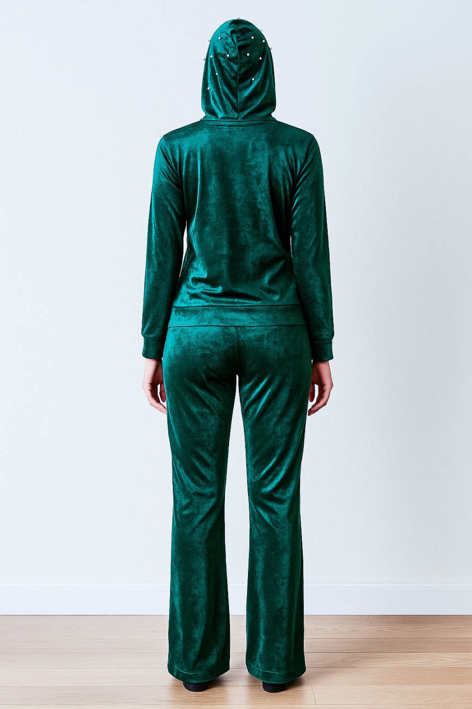 Co-Ord Set Velvet Hoody-Bottle Green