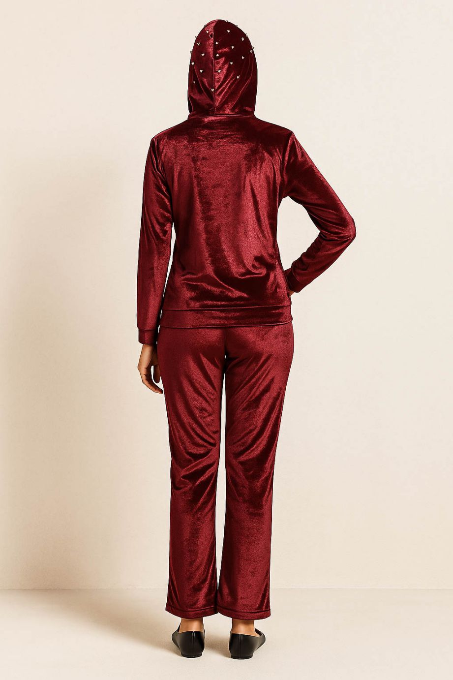 Co-Ord Set Velvet Hoody-Maroon