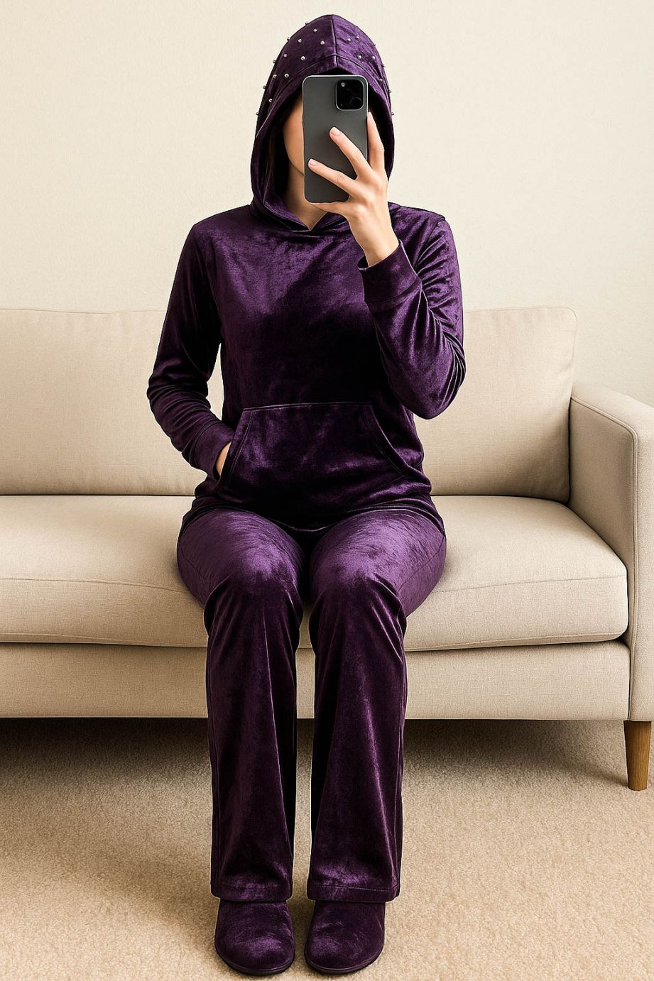 Co-Ord Set Velvet Hoody-Indigo