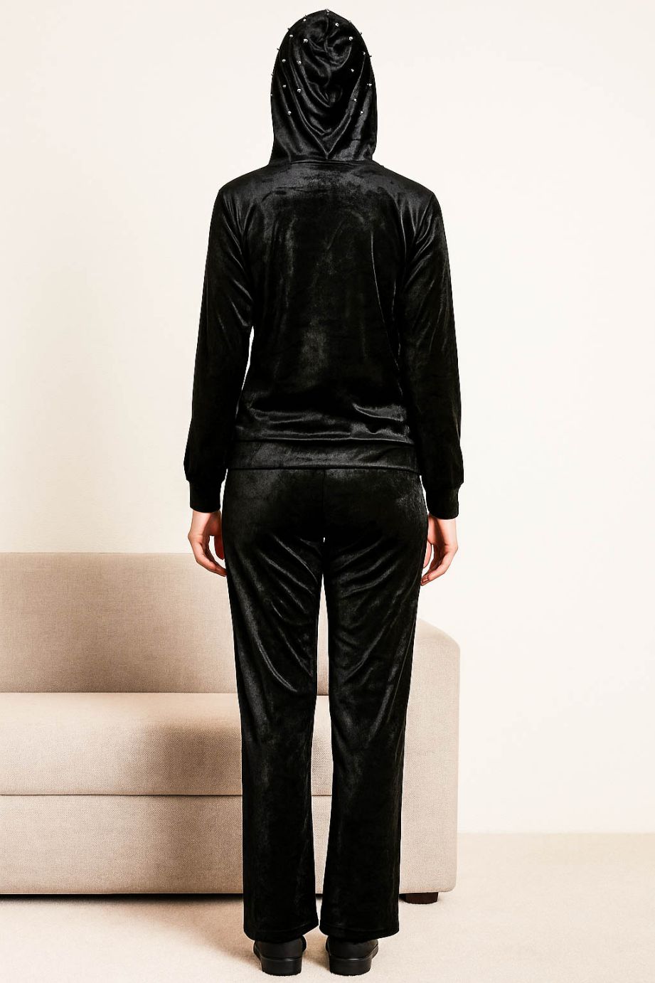 Co-Ord Set Velvet Hoody-Jet Black