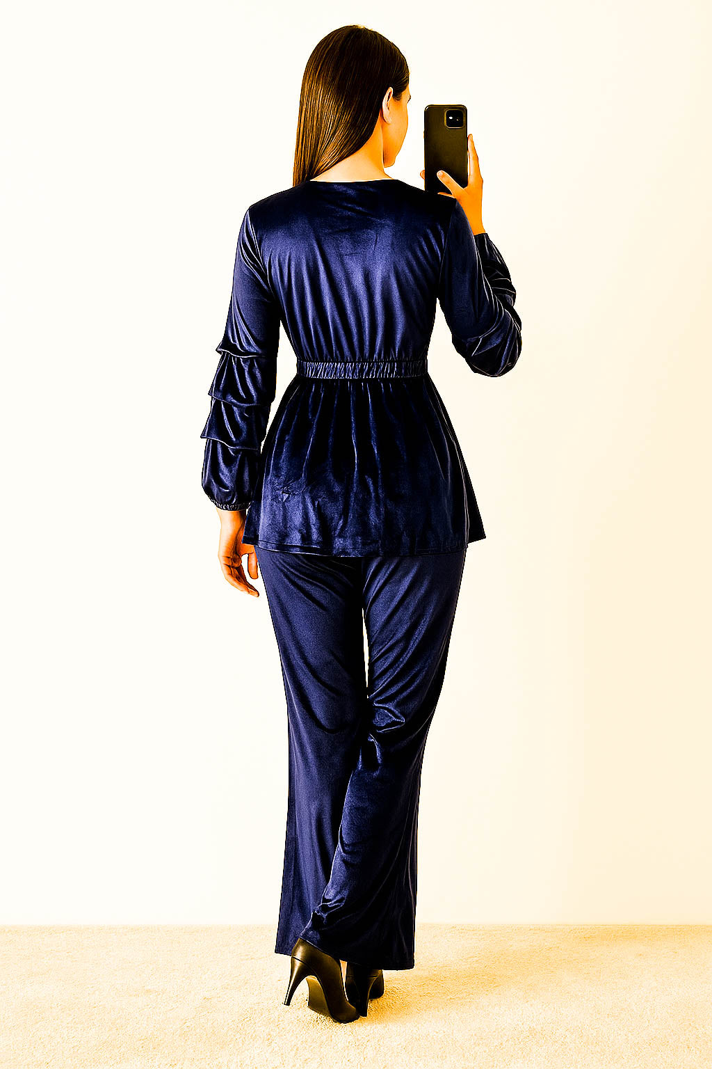 Co-Ord Set Velvet Buckle-Navy Blue
