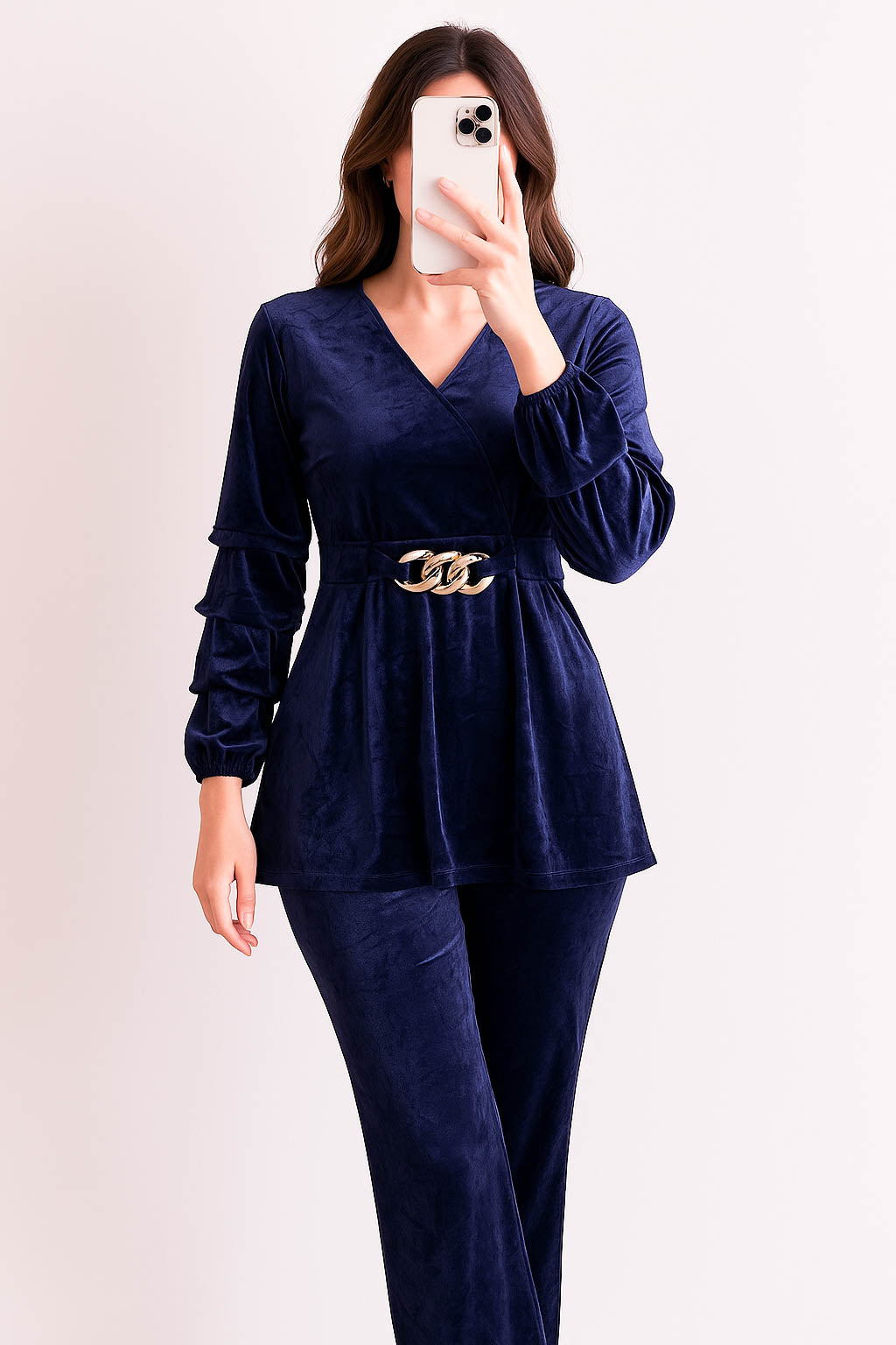 Co-Ord Set Velvet Buckle-Navy Blue