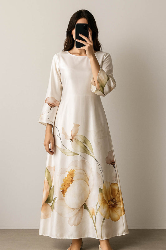 Bold Blossom Silk Maxi-Soft Pastel Botanical Print