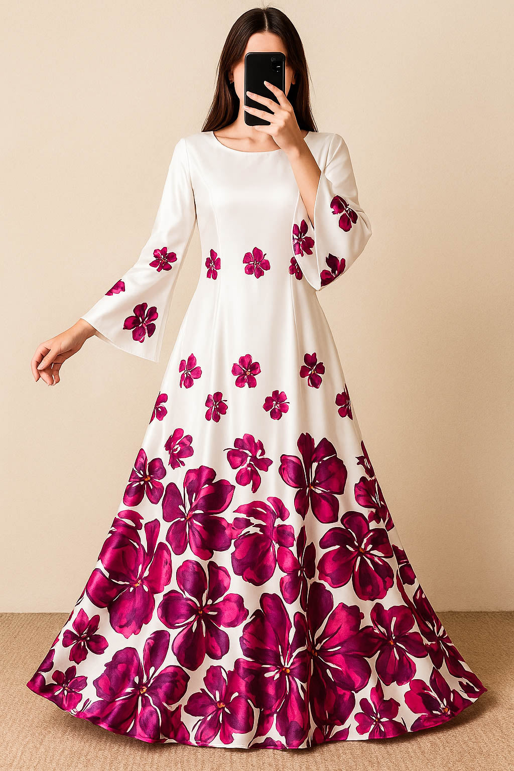 Bold Blossom Silk Maxi-Magenta Hibiscus