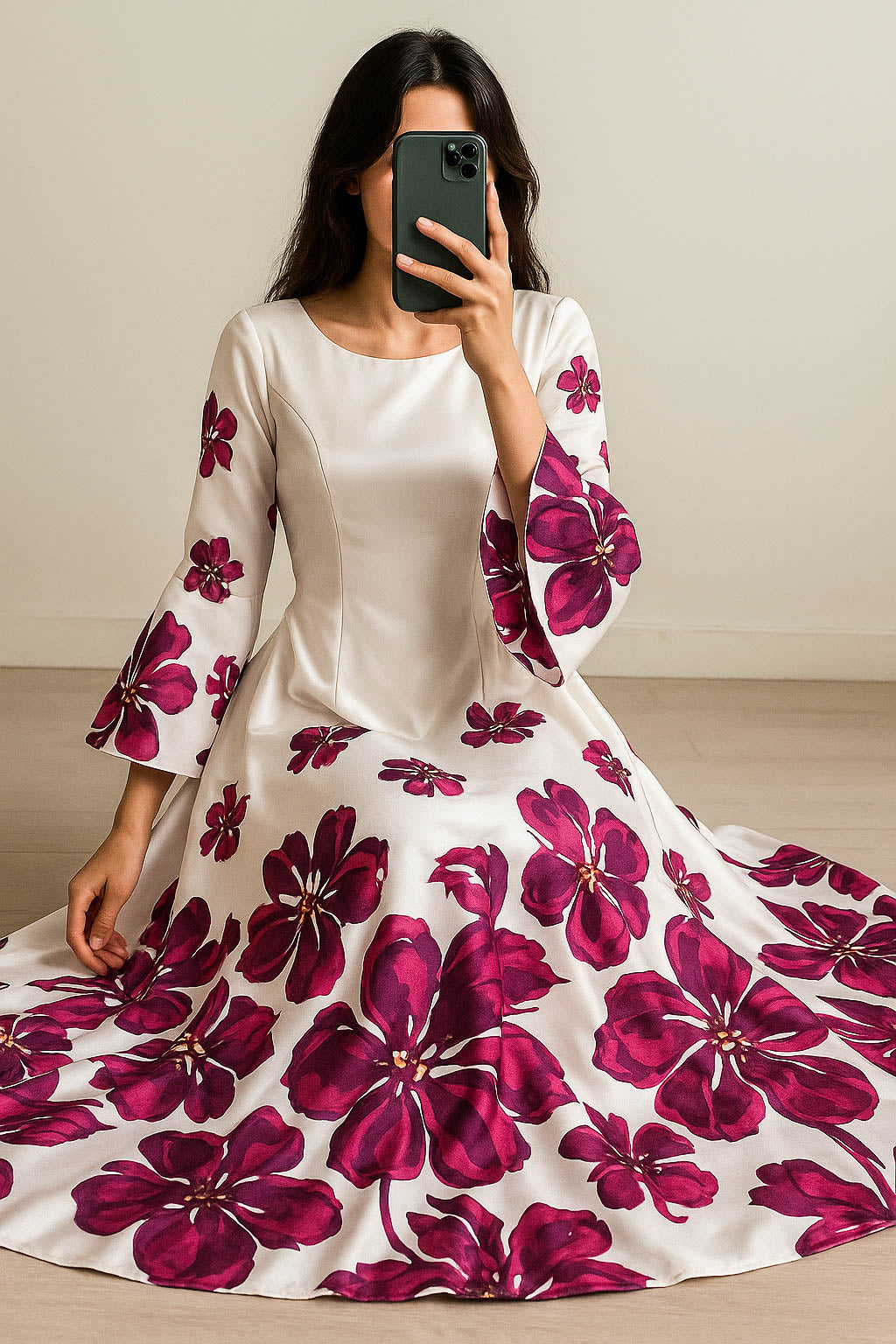 Bold Blossom Silk Maxi-Magenta Hibiscus