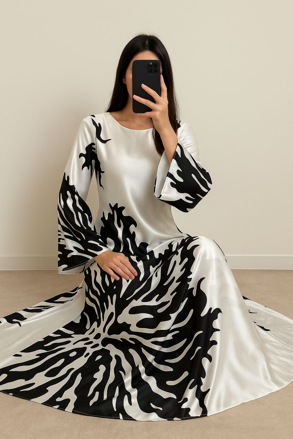 Bold Blossom Silk Maxi-Oversized Chrysanthemum Motif