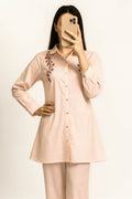 Co-Ord Set Collar Front Open-Pastel Peach