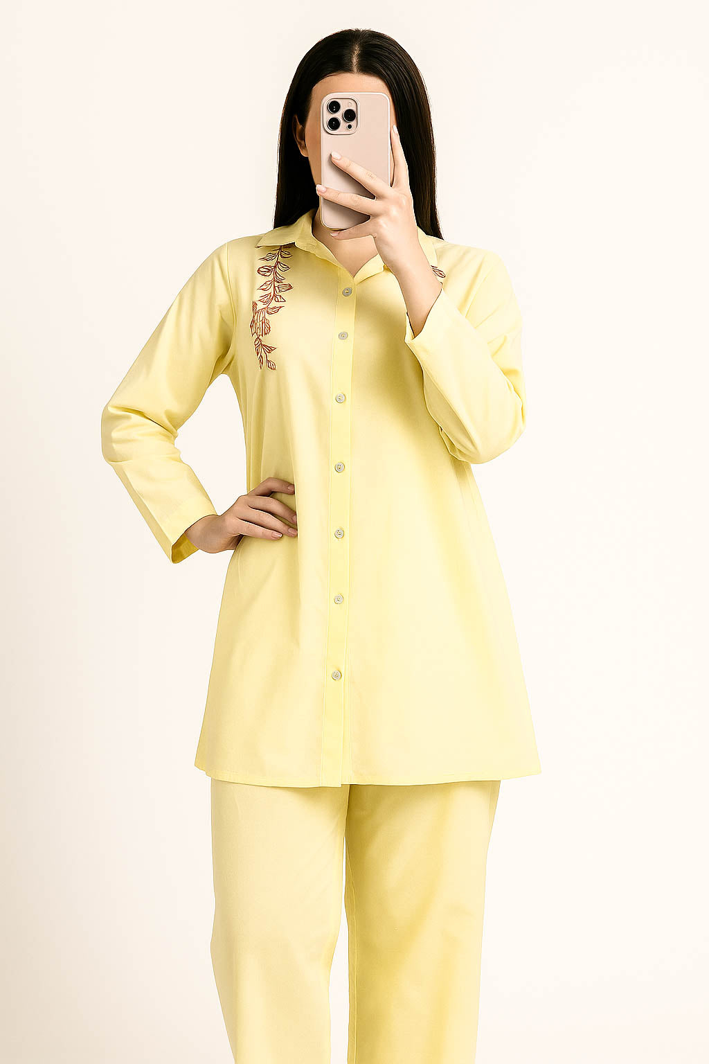 Co-Ord Set Collar Front Open-Lime Yellow