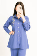Co-Ord Set Collar Front Open-Electric Blue