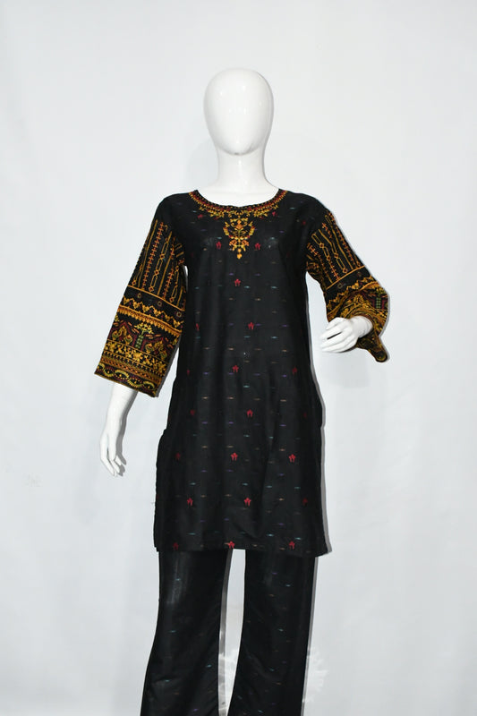 Bindi Cotton Embroidered Black Two piece