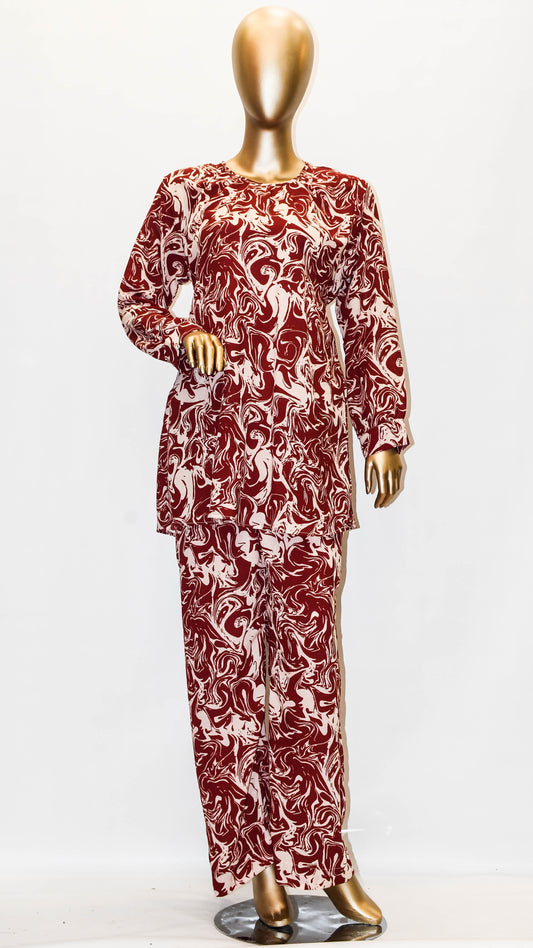 Co-Ords Set Abstract Maroon
