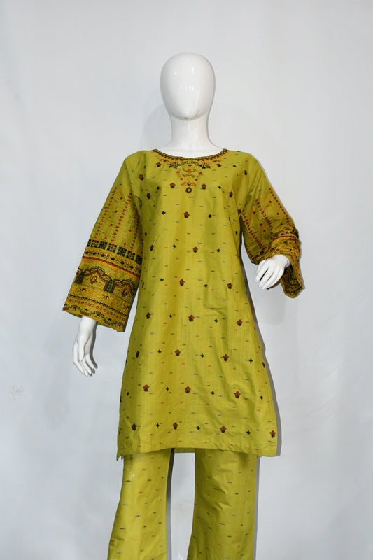 Bindi Cotton Embroidered Lime Green Two piece