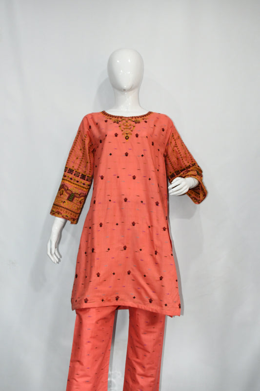 Bindi Cotton Embroidered Peachy Rose Two piece