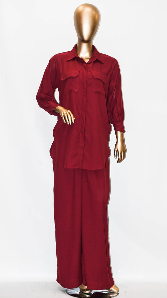 Co-ord Set Double Pocket Royal Maroon