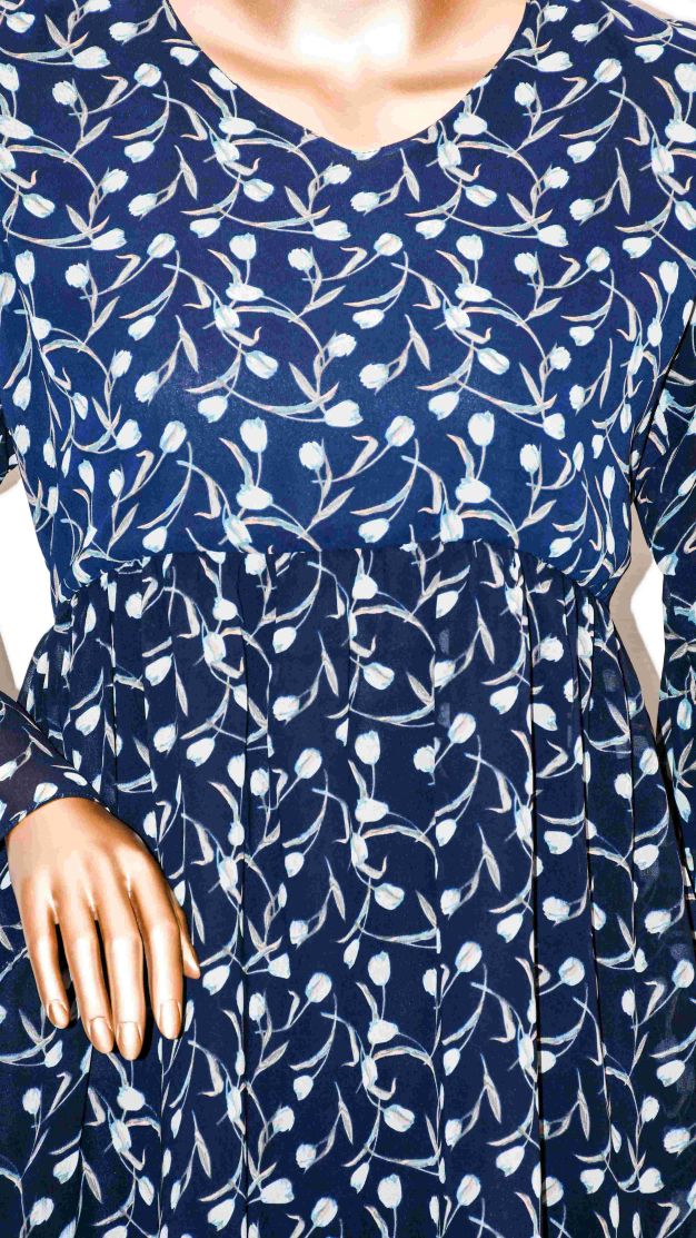 Co-Ord Set Bell Sleeves Floral Navy