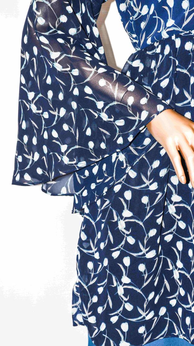 Co-Ord Set Bell Sleeves Floral Navy