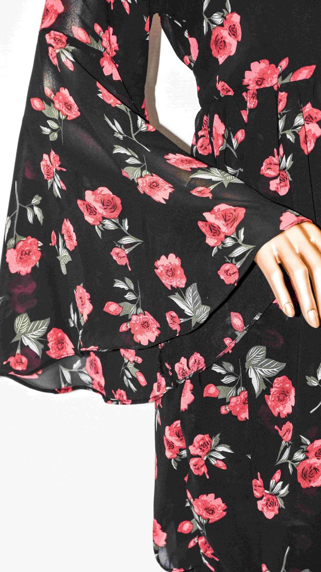 Co-Ord Set Bell Sleeves Floral Red