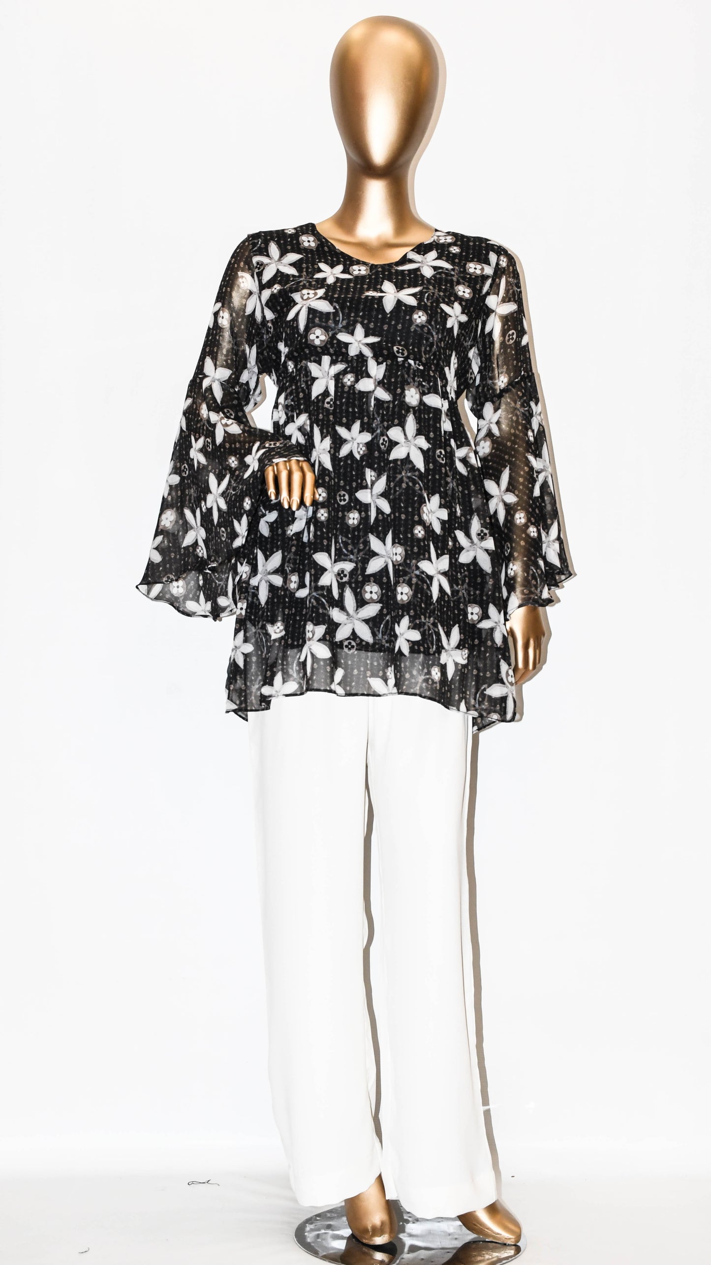 Co-Ord Set Bell Sleeves Floral Black
