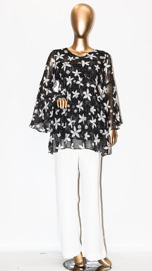 Co-Ord Set Bell Sleeves Floral Black