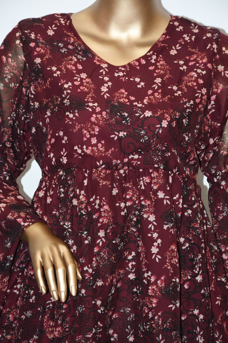 Co-Ord Set Bell Sleeves Floral Maroon