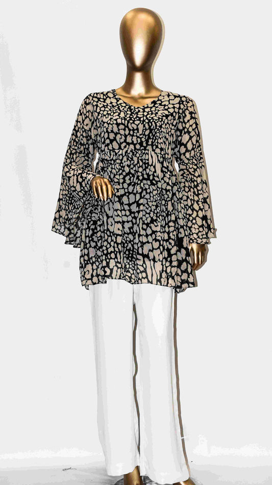 Co-Ord Set Bell Sleeves White Tiger Print