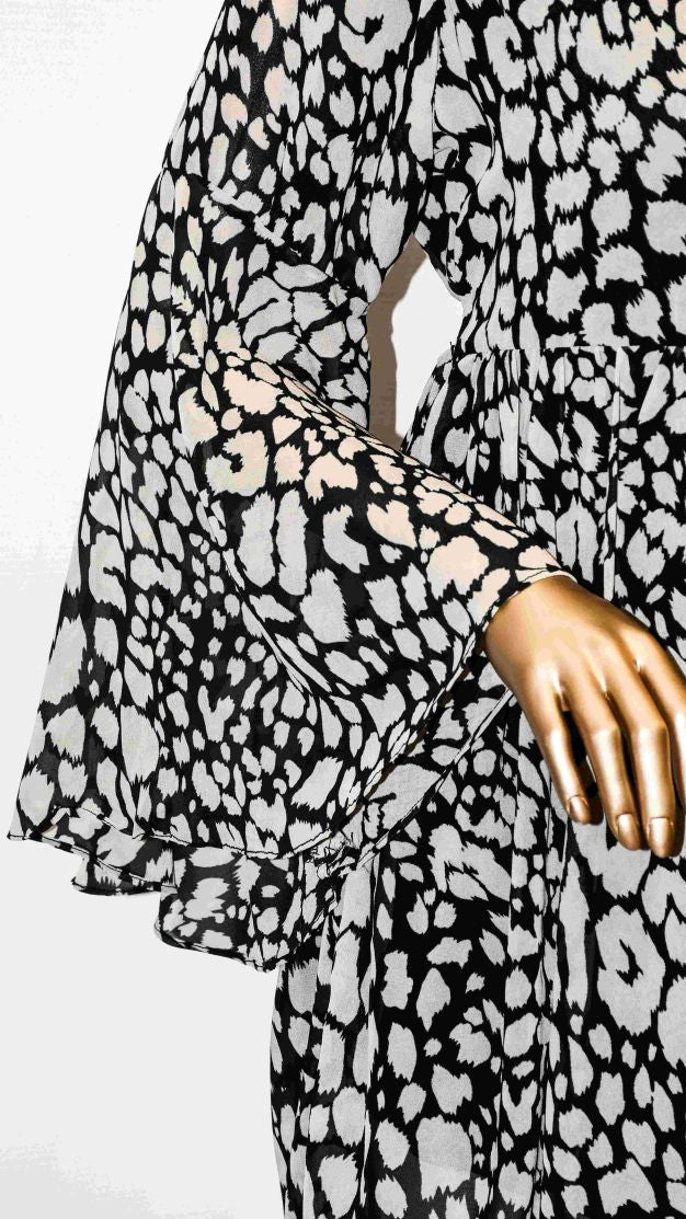 Co-Ord Set Bell Sleeves White Tiger Print