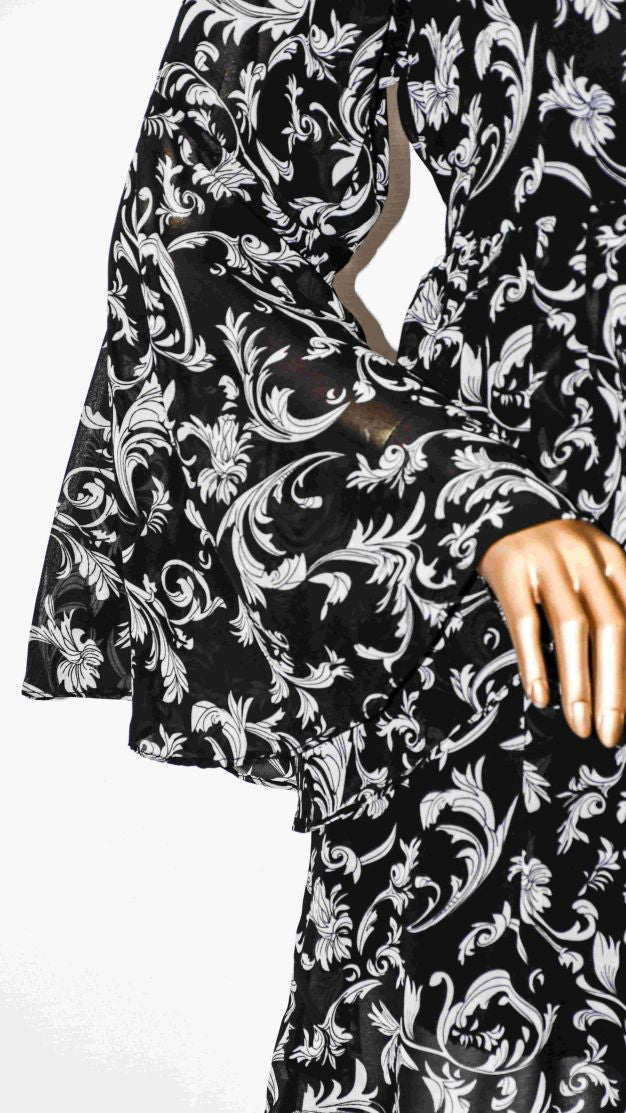 Co-Ord Set Bell Sleeves Floral Black