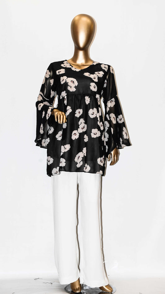 Co-Ord Set Bell Sleeves Floral Black