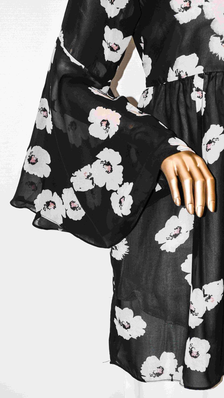 Co-Ord Set Bell Sleeves Floral Black